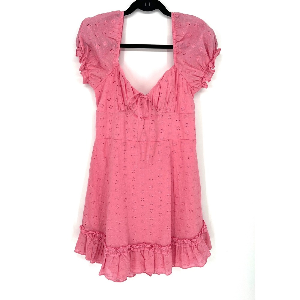 B. Darlin Pink Eyelet Cotton Mini Sweetheart Dress Size 9/10 Coquette Barbiecore